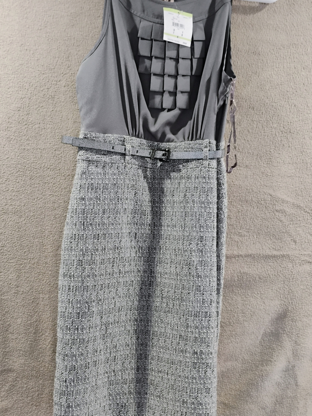 Anne Klein Gray Sleeveless Belted Midi Dress